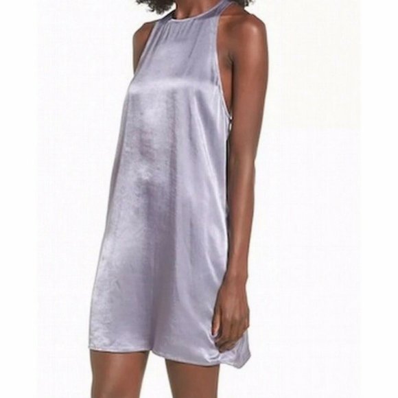 Leith Grey Granite Satin Halter Slip Dress Size Medium - Picture 1 of 7